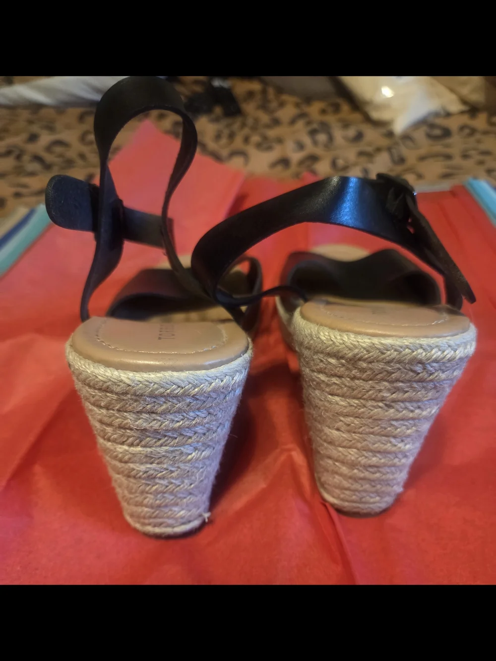 Black Wedge Sandal with Espadrille Jute Trim - Size 8.5